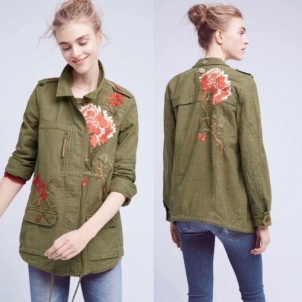 Anthropologie Embroidered Army Jacket